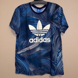 Blue Swirl Print Trefoil T-Shirt by Adidas Originals size S